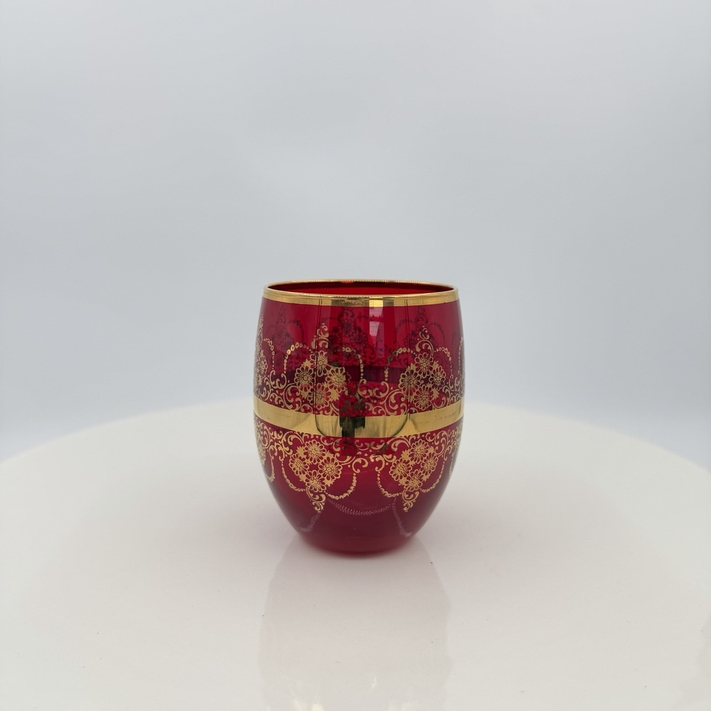 Vintage Murano Tre Fuochi Ruby Red Gold Mini Tumbler Juice Glass 3"